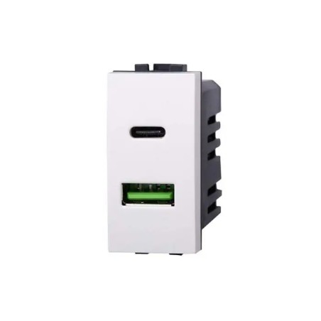 PRESA CARICATORE DOPPIA USB 2 IN 1 TYPE A + TYPE C 5Vdc 3.1A BTICINO COMPATIBILE BIANCO