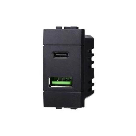 Presa Caricatore Doppia Usb 2 In 1 Type A + Type C 5vdc 3.1a Bticino Compatibile Nero