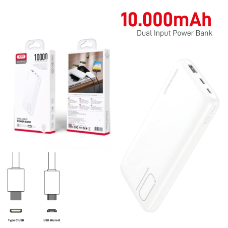 Powerbank 10.000mAh con LED - Ricarica rapida - USB-A, Type C e Micro-USB