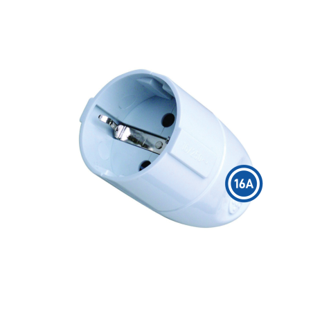 Presa Schuko 16A Standard Tedesco-10A Standard Italiano 2P+T Laterale Colore Bianco Fermacavo A Vite Con Terra Laterale