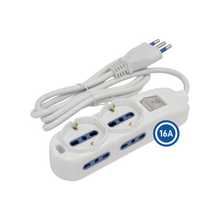 Multipresa 2 Prese Univ. P40 Bi.-schuko 10/16A 2P+T  + 4 Prese Bi. 10/16A 2P+T Cavo 1 5mt H05vv-f 3gx1mm Spina 16A 2P+T