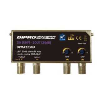 Amplificatore Antenna Tv Da Palo UHF-UHF 30dB 5G 2 Uscite