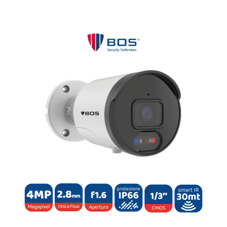 Telecamera Bullet IP, 4MP, Ottica 2.8mm, Analisi video