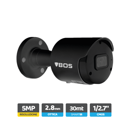 Telecamera Bullet IP 5MP, ottica 2.8mm, analisi video