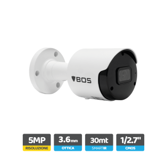 Telecamera Bullet IP 5MP, ottica 3.6mm, analisi video