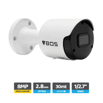 Telecamera Bullet IP, 4K, ottica 2.8mm, analisi video
