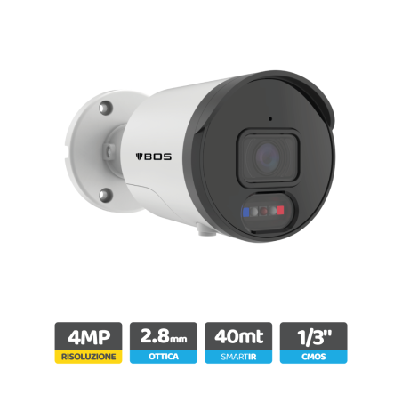 Telecamera Bullet IP, 4MP, OTTICA 2.8mm, analisi video