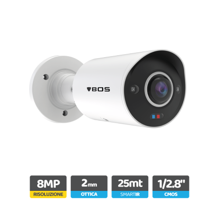 Telecamera Bullet IP, 4K, 180°, full color/day&night, analisi video