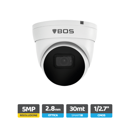 Telecamera Dome IP, 5MP, ottica 2.8mm, Analisi video