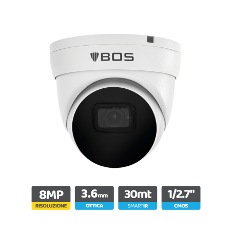 Telecamera Dome IP, 4K, ottica 2.8mm, Analisi video
