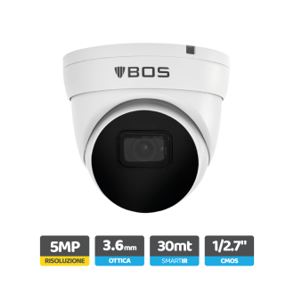 Telecamera Dome IP, 5MP, ottica 3.6mm