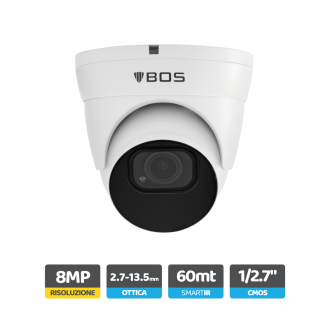 Telecamera Dome IP, 4K, Autofocus 2.7-13.5mm, analisi video