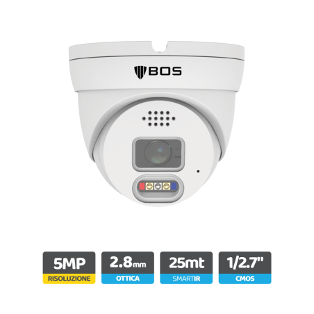 Telecamera Dome IP, 5MP, full color/day&night, deterrance, analisi video