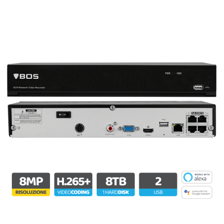 NVR 4 CANALI CON 4 PORTE PoE, ANALISI VIDEO AVANZATA