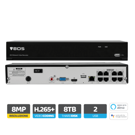 NVR 8 CANALI CON 8 PORTE PoE, ANALISI VIDEO AVANZATA